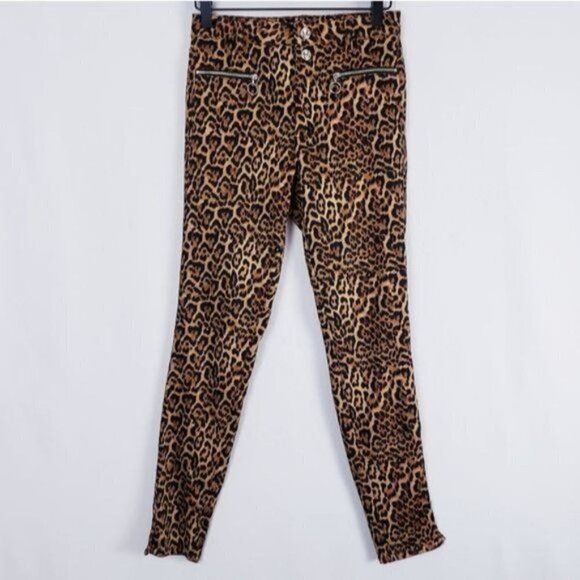 Zara Leopard Animal Print Stretch Ankle Skinny Jean Trousers sz‎ 2 - Picture 2 of 13
